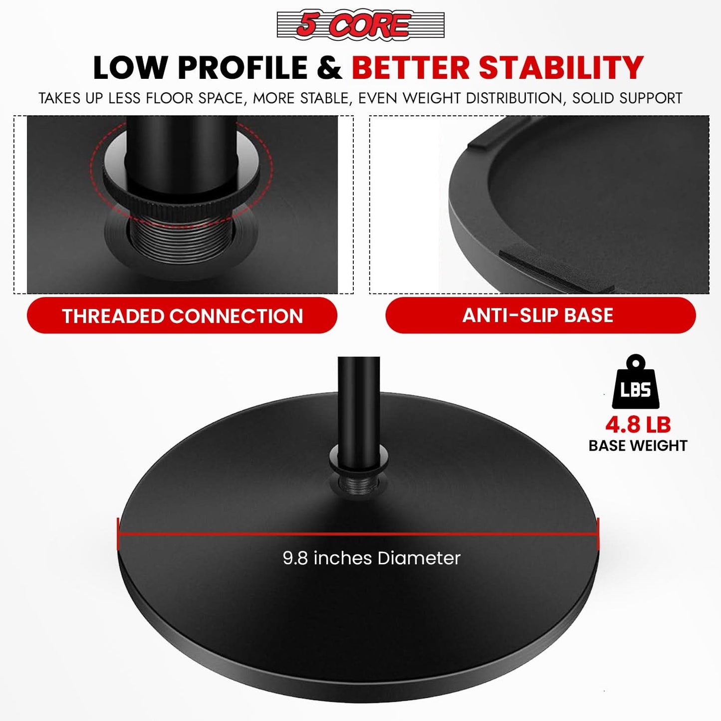 5Core Mic Stand Floor Adjustable Universal Heavy Duty Microphone Stands Round Base Soporte De micrófono-1