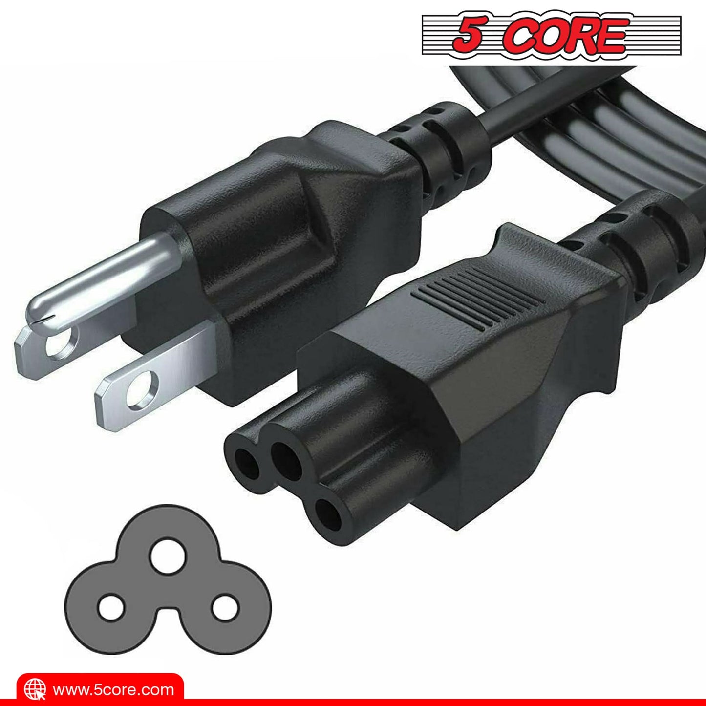 5Core AC Power Cord 10Ft 2 Prong US Male to Female Extension Adapter 16AWG/2C 125V 13A-1