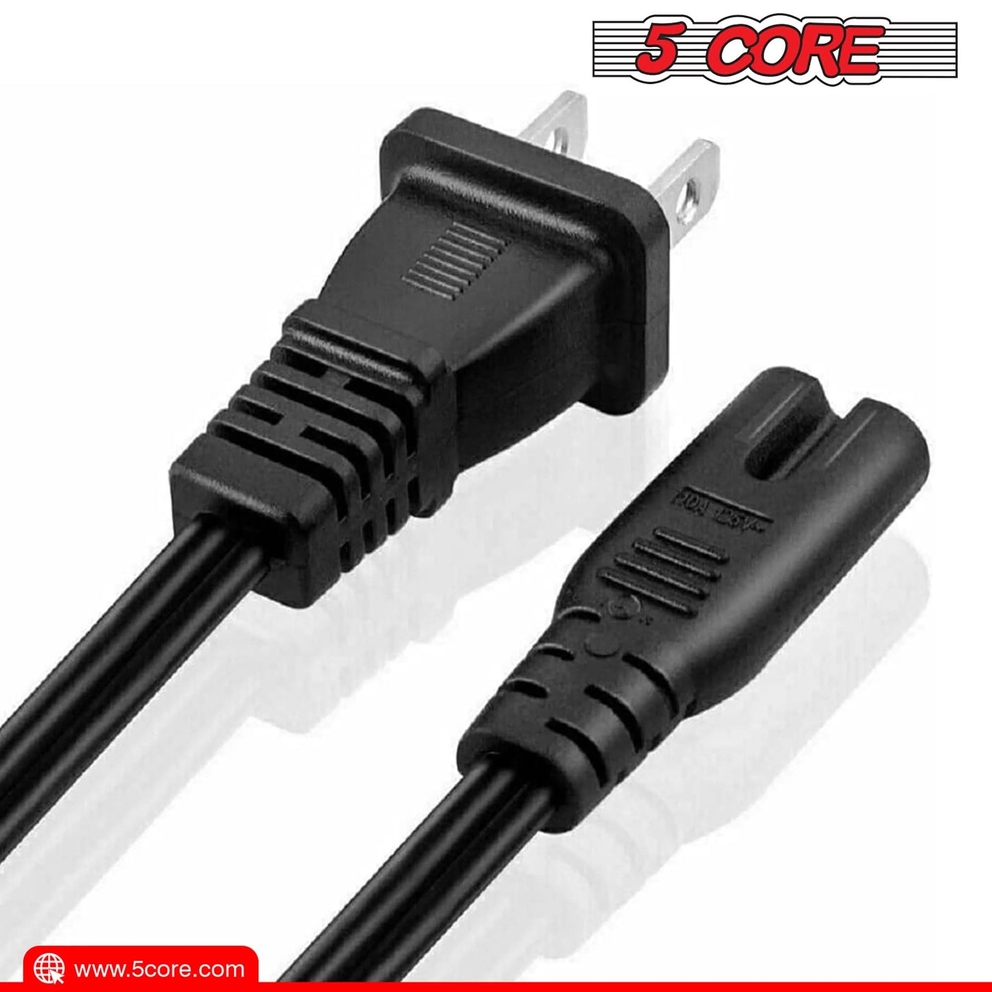 5Core AC Power Cord 6 Ft 2 Prong US Male to Female Extension Adapter 16AWG/2C 125V 13A-1