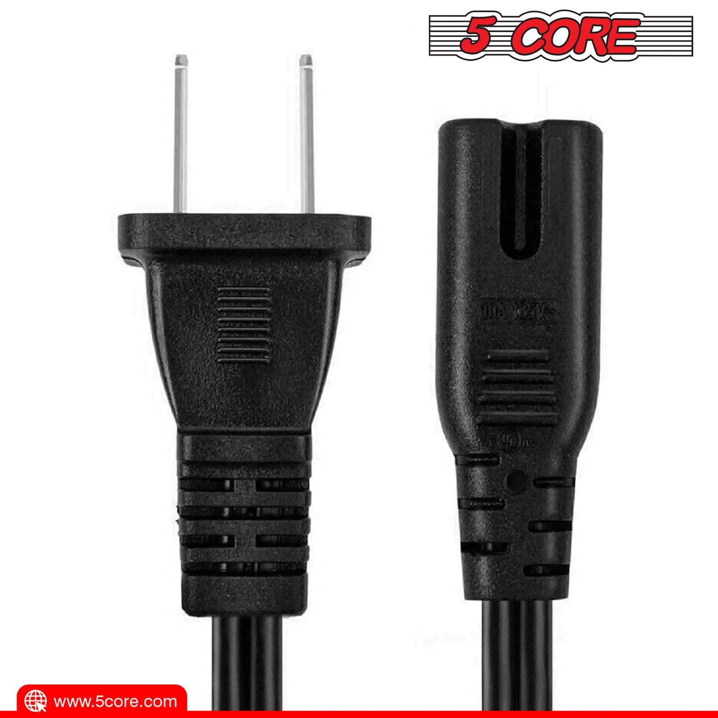 5Core AC Power Cord 6 Ft 2 Prong US Male to Female Extension Adapter 16AWG/2C 125V 13A-2
