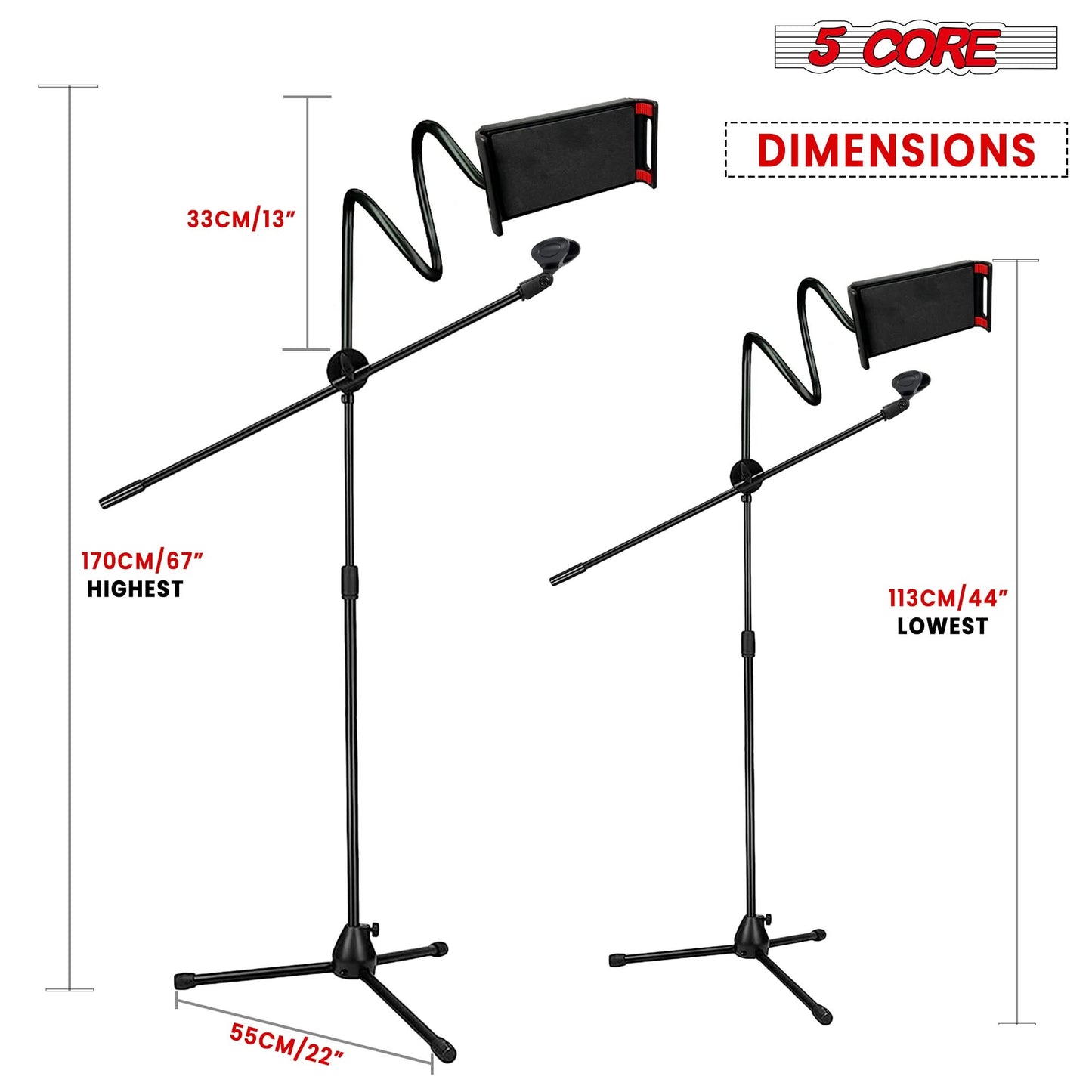 5 Core Tripod Mic Stand w Phone Holder Height Adjustable Microphone Mount Stands-4