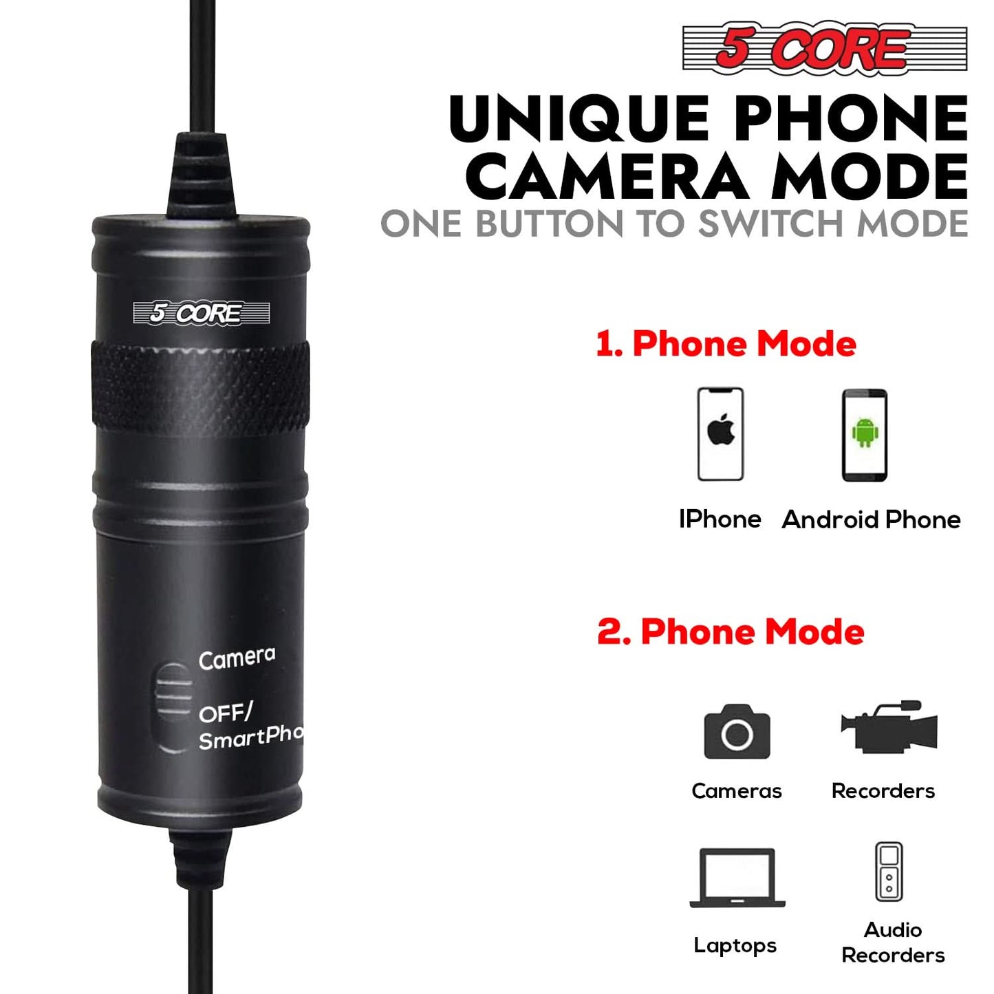 5Core Lavalier Microphone Clip On Professional Grade 3.5mm Lav Lapel Mic Omnidirectional-1