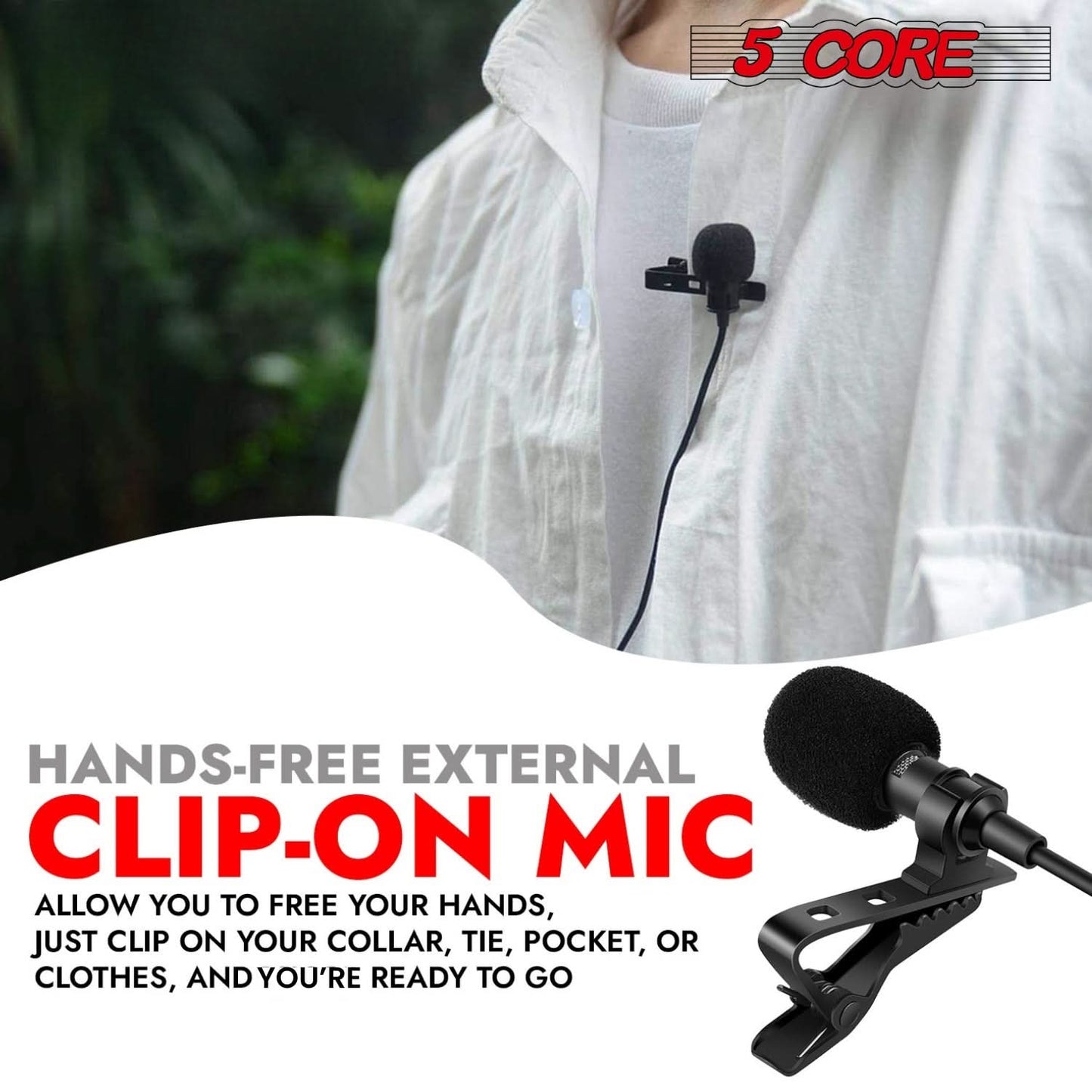5Core Lavalier Microphone Clip On Professional Grade 3.5mm Lav Lapel Mic Omnidirectional-3