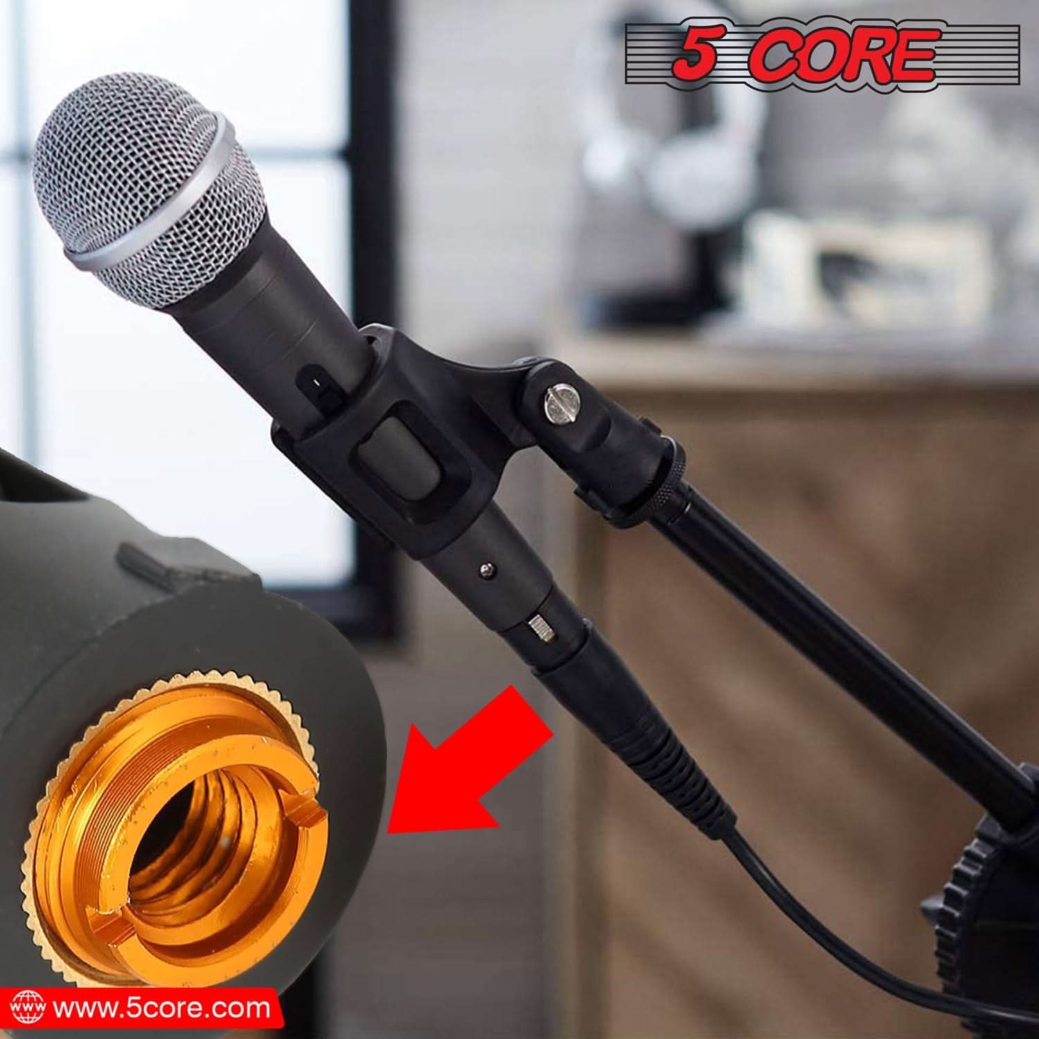 5 Core Microphone Clip Holder 6 Pieces Barrel Style with Screw Adapters 5/8 to 3/8 Inch-2