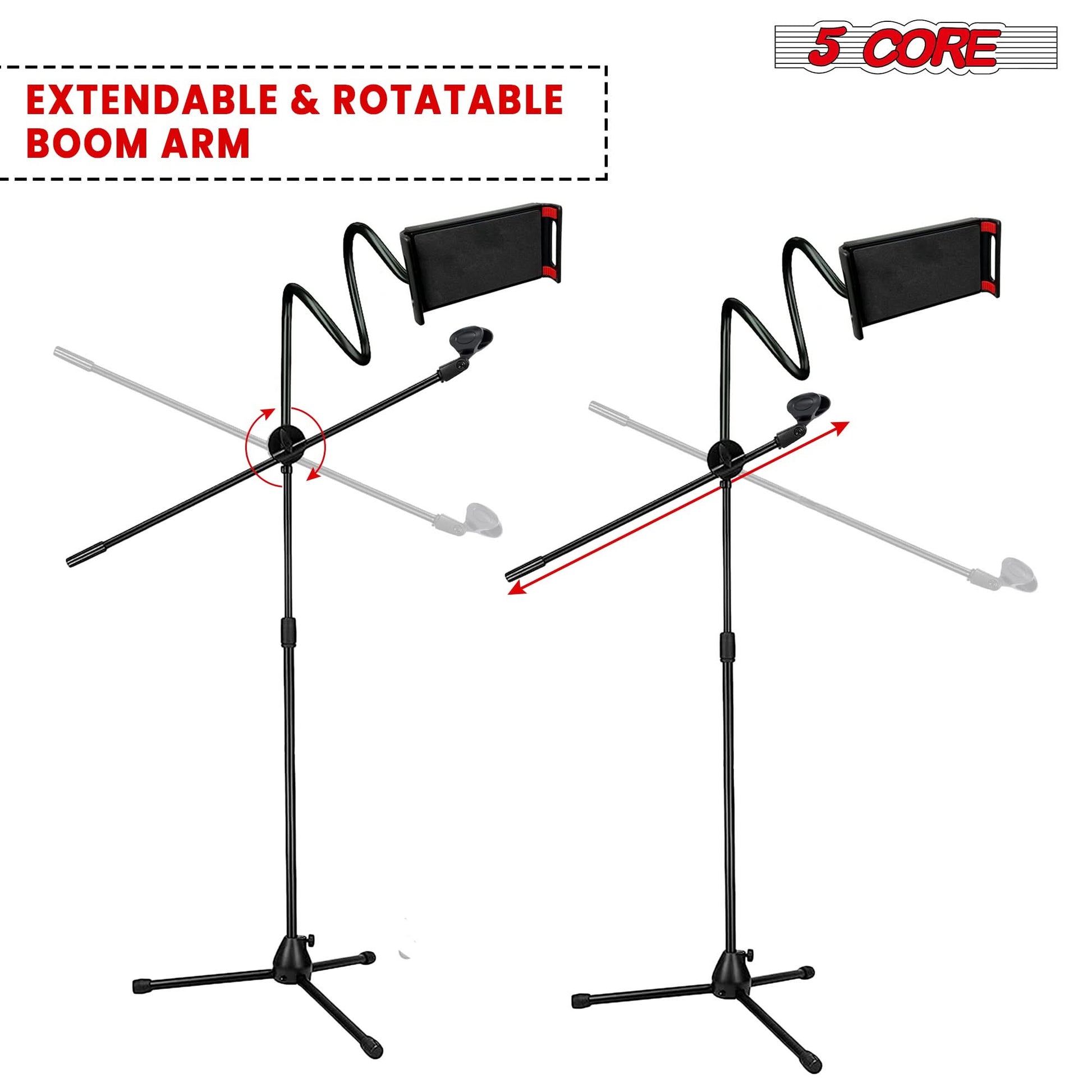 5 Core Tripod Mic Stand w Phone Holder Height Adjustable Microphone Mount Stands-3