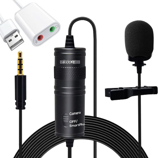 5Core Lavalier Microphone Clip On Professional Grade 3.5mm Lav Lapel Mic Omnidirectional-0